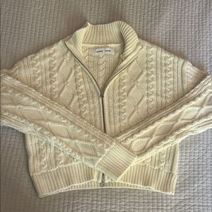 Like new SAMSOE Cream Zip-Up Cable Knit Cardigan